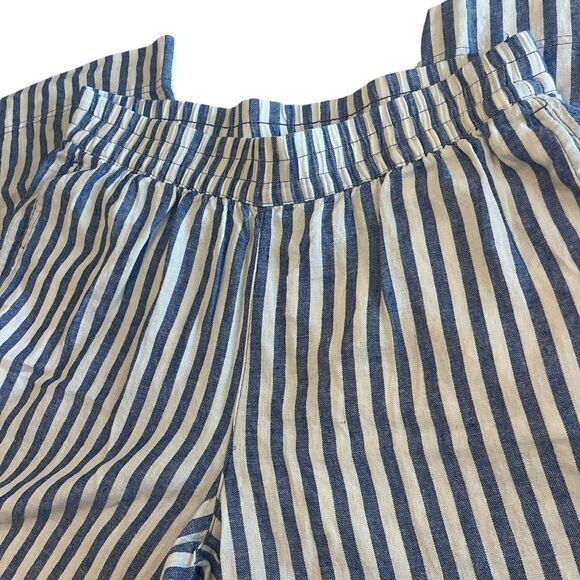 Old Navy Linen Blend Wide Leg Pull On Pants Sz L Navy Blue Striped Coastal Vacay - Picture 7 of 8